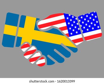 Sweden and USA flags Handshake vector