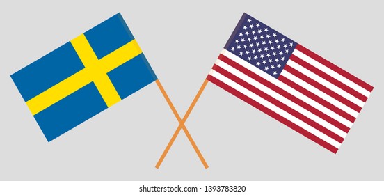 Sweden and USA. The Swedish and United States of America flags. Official colors. Correct proportion. Vector illustration

