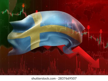 Sweden, vector 3d flag financial exchange trend down