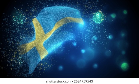 Sweden, vector 3d flag with lighting and flares
