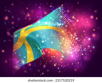 Sweden, vector 3d flag on pink purple background with lighting and flares