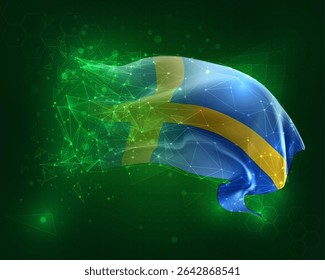 Sweden, vector 3d flag on green background and numbers