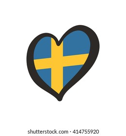 Sweden Vector Flag Inside Heart. Shape Graphic Element Illustration Template Design.