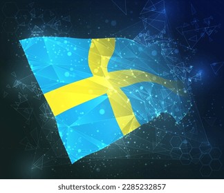 Sweden,  vector flag, virtual abstract 3D object from triangular polygons on a blue background