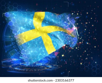 Sweden,  vector flag, virtual abstract 3D object from triangular polygons on a blue background