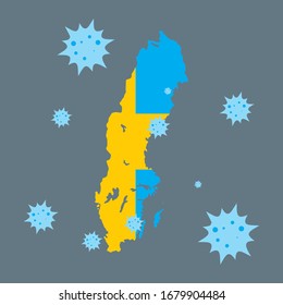 sweden vector graphics map and corona virus