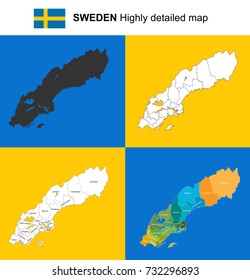 Sweden - Vector highly detailed political map with regions, provinces and capital. All elements are separated in editable layers.