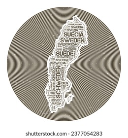 Sweden Vector Image. Country round logo design. Sweden poster in circular arcs and word cloud style. Artistic vector illustration.