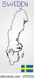 Sweden vector map contour isolated on white background. High detailed silhouette illustration. Sweden flag and map vector. Scandinavian state.