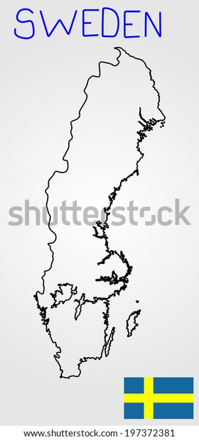 Sweden vector map contour isolated on white\
background. High detailed silhouette illustration. Sweden flag and\
map vector. Scandinavian\
state.