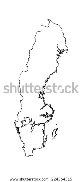 Sweden vector map contour\
silhouette isolated on white background. High detailed\
illustration. Outlined, contour. Scandinavian country. Europe\
state, EU member.