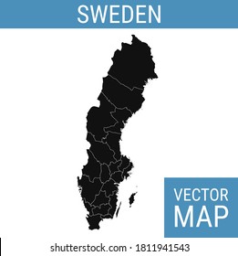 Schweden Vektorplan mit Ländernamen, schwarz auf weißem Hintergrund.