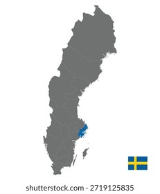 Schweden, Vektorkarte hervorgehoben Stockholm mit Flagge
