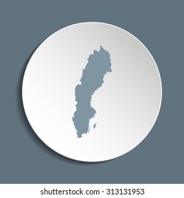 Sweden vector map on a paper circle. Cut out from white paper icon map of Sweden. Vector icon map of Sweden on dark background. Paper cut style country map. 