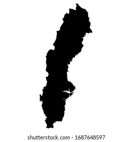 Schweden Vektorillustration Karte Silhouette einzeln auf weißem Hintergrund. Hochdetaillierte Silhouettengrafik. EU-Land. Europa-Landkarte
