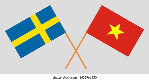 Sweden and Vietnam. Crossed Swedish and Vietnamese flags