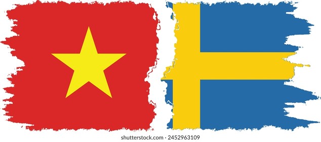 Sweden and Vietnam grunge flags connection, vector