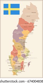Sweden vintage map and flag - vector illustration