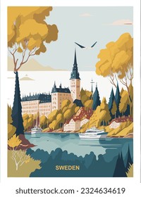 Sweden vintage poster design concept