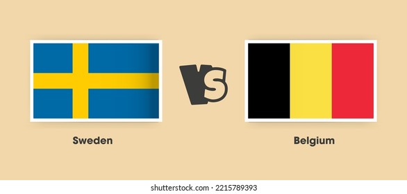 Sweden vs Belgium flags placed side by side. Creative stylish national flags of Sweden vs Belgium with background