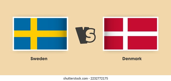 Sweden vs Denmark flags placed side by side. Creative stylish national flags of Sweden vs Denmark with background