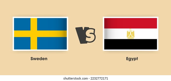 Sweden vs Egypt flags placed side by side. Creative stylish national flags of Sweden vs Egypt with background