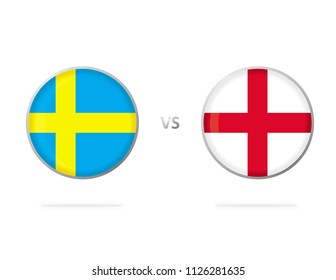 Sweden vs England. Flag in a Circle. Button Vector. White Background. Football Competition.
