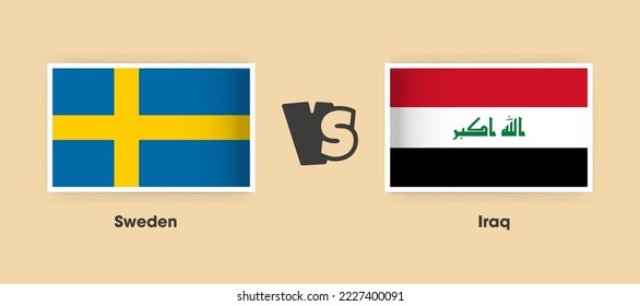 Sweden vs Iraq flags placed side by side. Creative stylish national flags of Sweden vs Iraq with background