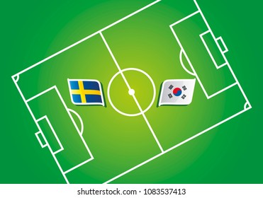 Sweden vs Korea Republic flags vector green background
