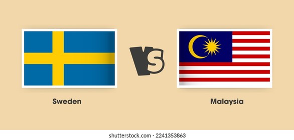 Banderas de Suecia vs Malasia colocadas lado a lado. Banderas nacionales creativas y elegantes de Suecia vs Malasia con antecedentes