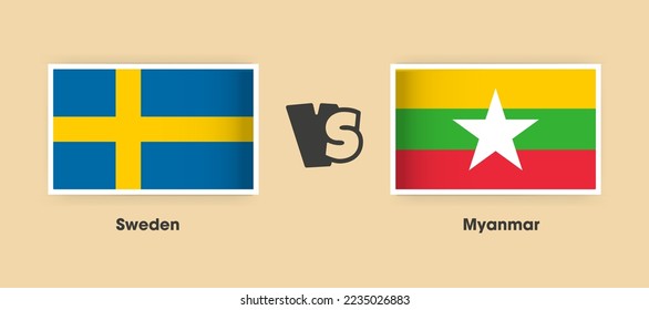 Sweden vs Myanmar flags placed side by side. Creative stylish national flags of Sweden vs Myanmar with background