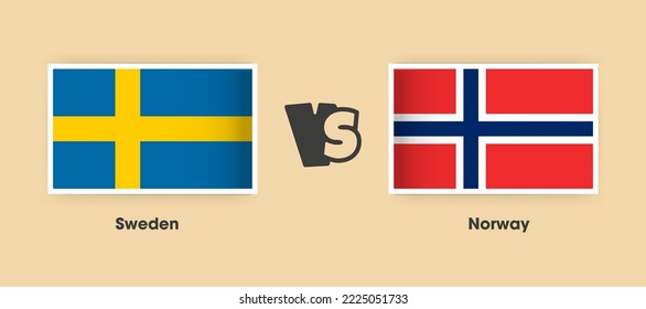 Sweden vs Norway flags placed side by side. Creative stylish national flags of Sweden vs Norway with background