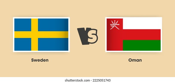 Sweden vs Oman flags placed side by side. Creative stylish national flags of Sweden vs Oman with background