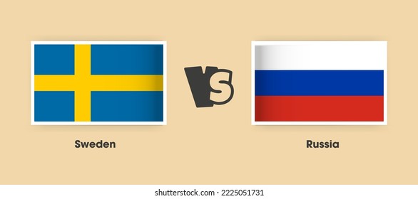 Sweden vs Russia flags placed side by side. Creative stylish national flags of Sweden vs Russia with background