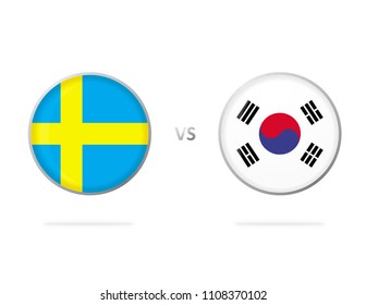 Sweden vs South Korea. White Background. Football Competition. Match. Flags in a Circles. Vector Graphic. Group F.