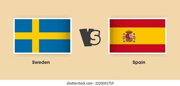 Sweden vs Spain flags placed side by side. Creative stylish national flags of Sweden vs Spain with background