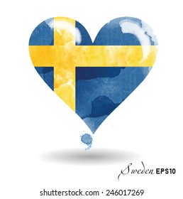 Sweden. Watercolor vector heart of world