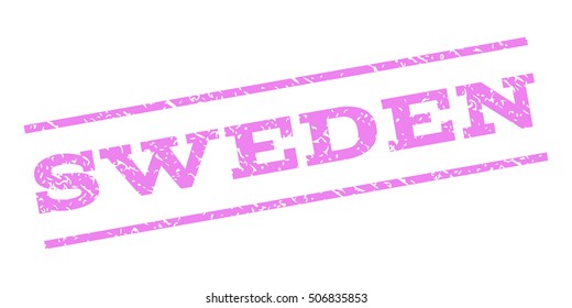 Sweden watermark stamp. Text caption between parallel lines with grunge design style. Rubber seal stamp with dust texture. Vector violet color ink imprint on a white background.