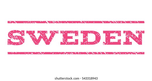 Sweden watermark stamp. Text caption between horizontal parallel lines with grunge design style. Rubber seal stamp with unclean texture. Vector pink color ink imprint on a white background.