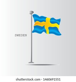 Sweden waving flag set of vector illustration. Blue Yellow colors of Sweden wavy realistic flag as a patriotic symbol