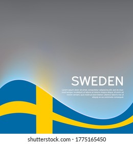 Sweden wavy flag on a glossy gray background. National poster design. Creative business booklet. State swedish patriotic banner, flyer. Vector illustration