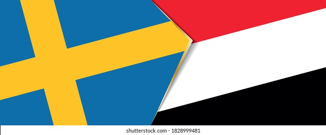 Sweden and Yemen flags, two vector flags symbol of relationship or confrontation.