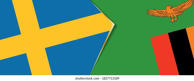 Schweden und Sambia sind Flaggen, zwei Vektorflaggen Symbol für Beziehung oder Konfrontation.