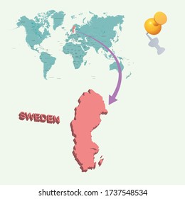 Schwedens Platz in der Welt. 3D-Karte
