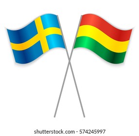 Swedish and Bolivian crossed flags. Sweden combined with Bolivia isolated on white. Language learning, international business or travel concept.