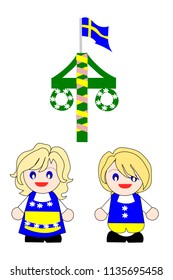 Swedish Boy And Girl With Midsummer Theme,holiday Celebration Concept.