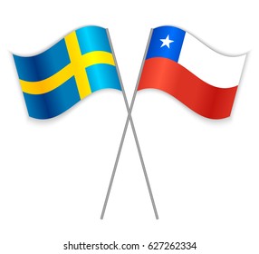 Swedish and Chilean crossed flags. Sweden combined with Chile isolated on white. Language learning, international business or travel concept.