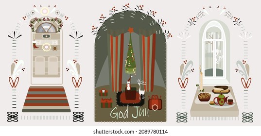 Swedish Christmas tradition.Scandinavian style.Happy new year and merry christmas.Flat vector illustration.