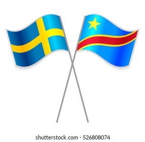 Swedish and Congo crossed flags. Sweden combined with Democratic Republic of the Congo isolated on white. Language learning, international business or travel concept.