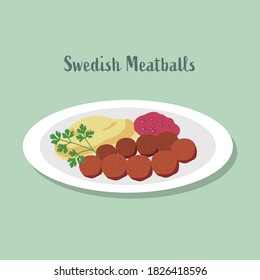 Swedish Cuisine, Meatballs with Lingonberry Sauce illustration